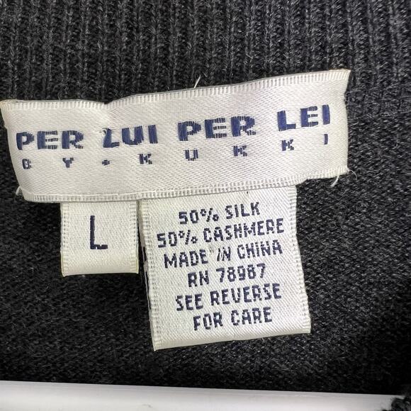 Per Liu Per Lei Mens Silk Cashmere Knit Sweater Sz L Heather Gray Office Career - Picture 8 of 11